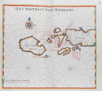 Mapa ukazuje ostrovy Bouro a Ceram (Seram), Indonésie. od Dutch School