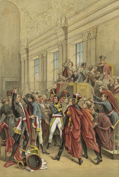Napoleon vyhání Radu pěti set z jejích komnat, Puč 18 Brumaire, 1799 od Dutch School