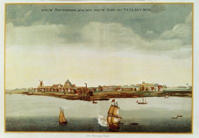 New Amsterdam, c.1650-53 (The Prototype View) použitý pro frontispis ke Stokes Iconography, vol.1, 1915 (barevný tisk) od Dutch School