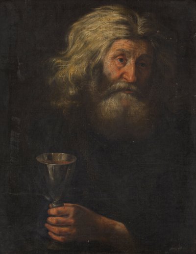 Portrét muže držícího stříbrný pohár (olej na plátně) od Dutch School