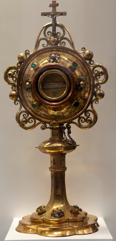 Relikviář svatého Antoina, abbého a svatého Kryštofa, mučedníka, vyrobený v jižní nížině, 1579, katedrální pokladnice, katedrála sv. Michaela a sv. Guduly (kovářství) od Dutch School