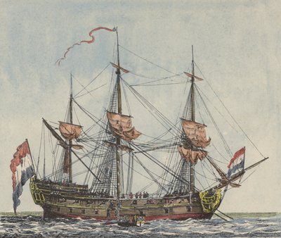 Loď holandské Východoindické společnosti (barevná rytina) od Dutch School