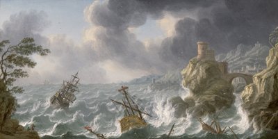 Ztroskotání v bouři u skalnatého pobřeží od Dutch School