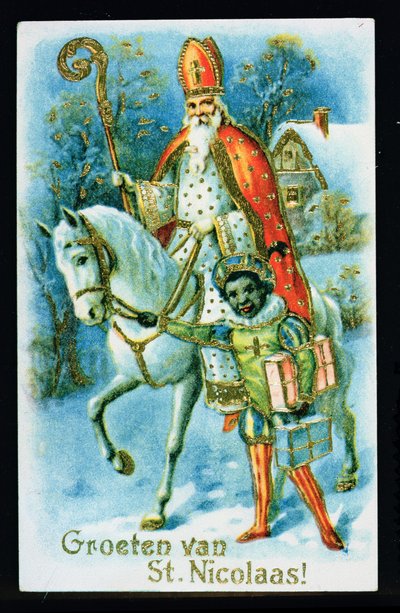 Mikuláš a černý pomocník, kolem 1890, holandská karta od Dutch School
