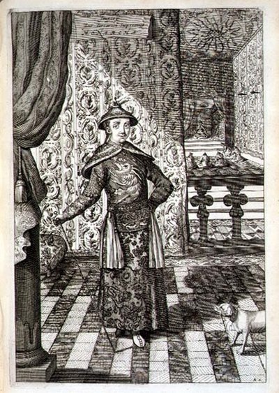 Čínský císař a nejvyšší vládce Tatarů, z ‚China Illustrated‘ od Athanasius Kircher (1601-80) 1667 (rytina) od Dutch School