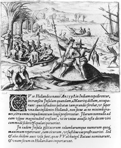 Holanďané na Mauriciu v roce 1598, vyryl de Bry od Dutch School