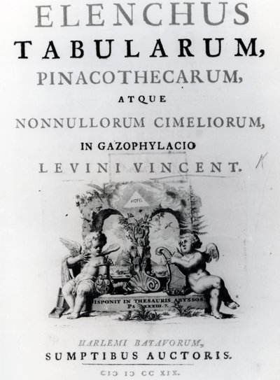 Titulní strana seznamu tabulek od Levina Vincenta, publikovaná v roce 1719 od Dutch School