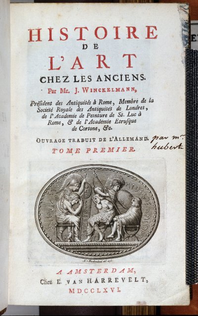 Titulní strana knihy Histoire de lArt Chez les Anciens od Johanna Joachima Winckelmanna (1717-68), vydáno v Amsterdamu, 1766. od Dutch School