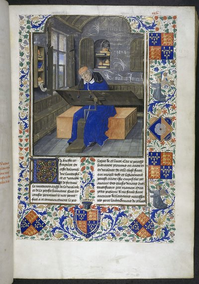 Překladatel v práci, z Fakta a výroky memorabilia (nebo Les Faits et les Dits des Romains), Royal 18 E III, f.24 od Dutch School