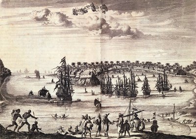 Pohled na přístav a město Galle, publikoval v Amsterdamu 1676 od Dutch School