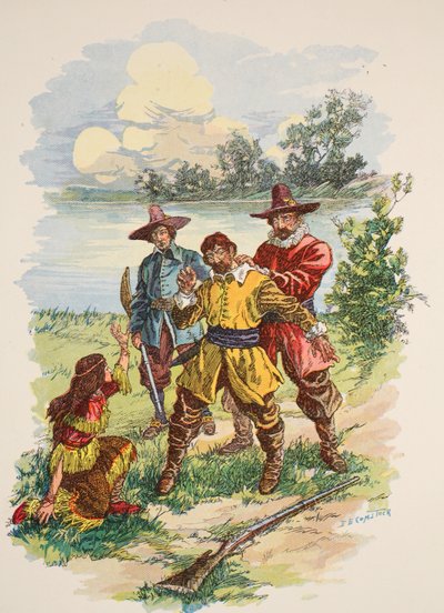 Chytili ho za límec, ilustrace z Pocahontas: Ellise, vyd. McLoughlin Brothers, New York, cca 1912. od E.B. Comstock