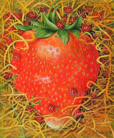 Strawberry in Straw, 1998 (akryl na plátně) od E.B. Watts