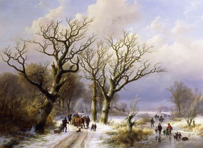 Zalesněná zimní krajina s figurami, 1863 od E.J. Verboeckhoven
