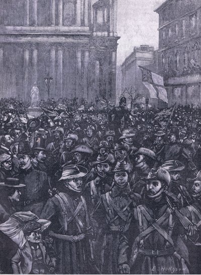 CIV pochodující dolů Ludgate Hill, na cestě k Mansion House na nádraží Waterloo, ilustrace z Cassells History of England, 1900 od E.S. Hodgson