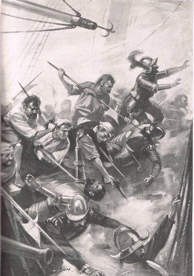 The English Repelling the Spaniards at San Juan de Ulua, ilustrace z 