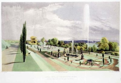 Lower Terrace Garden, Worsley Hall, hospoda. od Thomas McLean (litho) od E. Adveno Brooke
