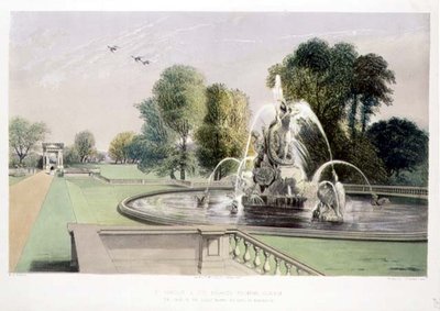 Svatý Jiří a dračí fontána, Holkham, hospoda. od Thomas McLean (litho) od E. Adveno Brooke