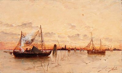 Západ slunce na laguně od E. Aubrey Hunt