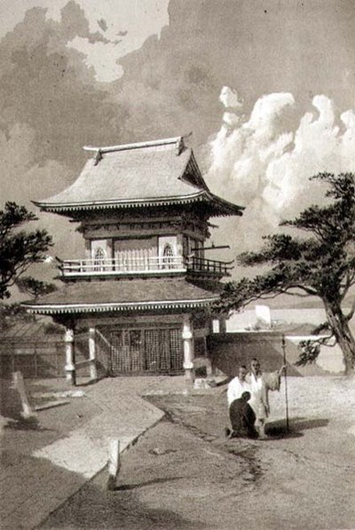 Vchod do chrámu v Hakotadi, hospoda. od Sarony & Co., kolem roku 1856 (litho) od E. Brown