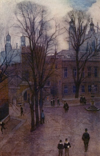 Eton: Upper School a Long Walk from Common Lane House (barevné lito) od E. D. Brinton
