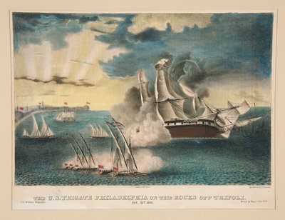Americká fregata Philadelphia na skalách u Tripolisu (Od US Military Magazine Army and Navy, Vol. II) od E. J. Pinkerton