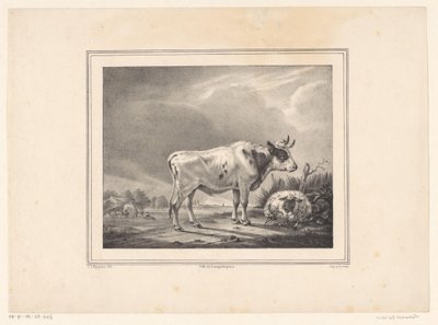 Stojící kráva a ležící ovce v krajině od E. L. Huygens (possibly)