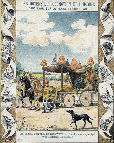 Tanky ve středověku - A Chatelaine en voyage - ilustrace E Letellier - Chrání historický zápisník, konec 19. století od E. Letellier