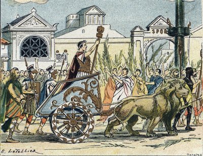 Triumfální průvod Julese Cesara (Giulio Cesare nebo Caius Julius Caesar), politika a římského spisovatele od E. Letellier