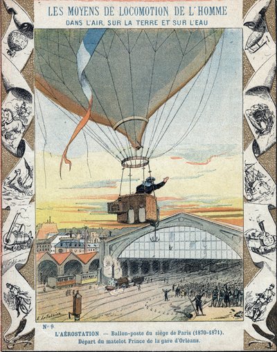 Válka 1870 - Obležení Paříže: balónová pošta - odjezd námořníka Prince z Gare d