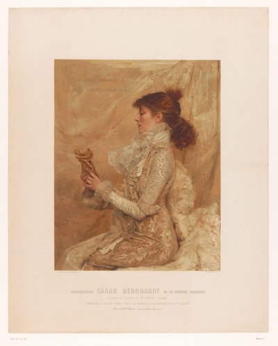 Portrét Sarah Bernhardt Mademoiselle Sarah Bernhardt z francouzské komedie (název na objektu) od E. Mémet