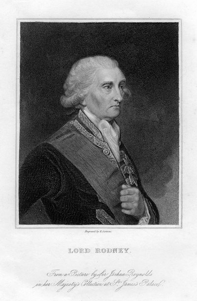 Admirál George Brydges Rodney 1719-1792, 1. baron Rodney, 19. století. od E. Scriven