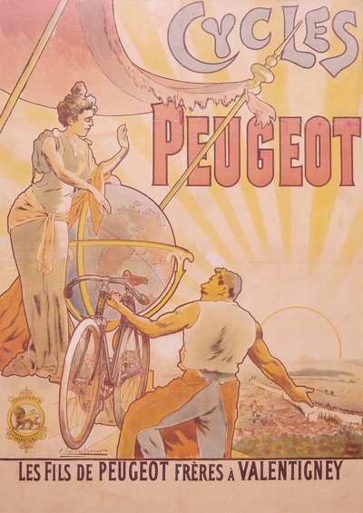 Reklamní plakát na jízdní kola Peugeot, konec 19.-začátek 20. století od E Vavasseur