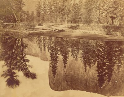 Tutokanula.  Údolí Yosemitů.  (Velký náčelník) - "El Capitan" - Odraz v řece Merced. od Eadweard J. Muybridge