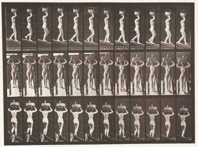 Talíř 124. Sestupný sklon, 20 lb koš na hlavě, zvednuté ruce, 1872-1885 od Eadweard Muybridge