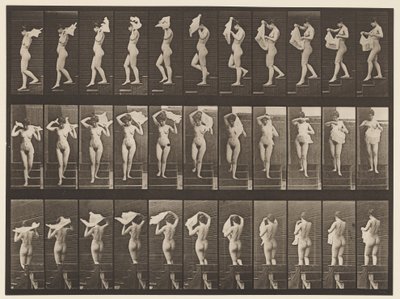 Talíř 133. Sestupné schody, házení kapesníku přes ramena, 1872-1885 od Eadweard Muybridge