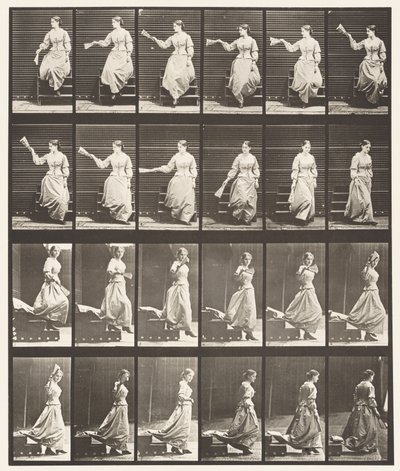 Talíř 140. Sestupné schody Rozhlížení se a mávání ventilátorem od Eadweard Muybridge