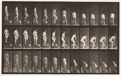 Talíř 149. Sestupné schody; Shýbání se, aby zvedl džbán, 1872-1885 od Eadweard Muybridge