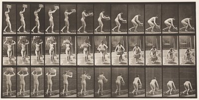 Talíř 201. Vyjmutí 12librového koše z hlavy, položení na zem, 1872-1885 od Eadweard Muybridge