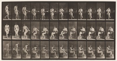 Talíř 238. Sedí na židli, překříží nohy, pije ze šálku čaje od Eadweard Muybridge