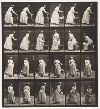 Talíř 243. Umístění židle, sezení a flirtování s ventilátorem od Eadweard Muybridge