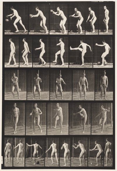 Talíř 300. Fotbal; drop kick, 1885 od Eadweard Muybridge