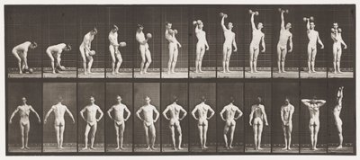 Talíř 321. A, Zvedání 50 lb Dumb-Bell; B, Pózování od Eadweard Muybridge
