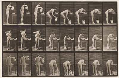 Talíř 413. Nalévání vody do umyvadla a mytí obličeje od Eadweard Muybridge