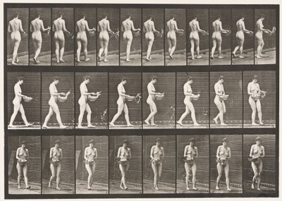 Talíř 43. Chůze, kropení vodou z umyvadla, otáčení se od Eadweard Muybridge