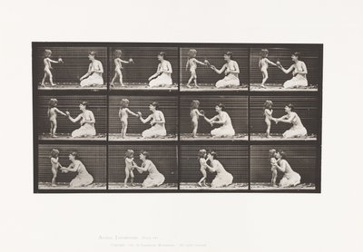 Talíř 465. Dva modely, dítě 70N, přináší kytici do 12, 1885 od Eadweard Muybridge