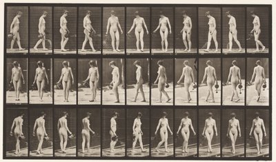 Talíř 51. Chůze a točení kolem, pomocí kropicí nádoby, 1872-1885 od Eadweard Muybridge