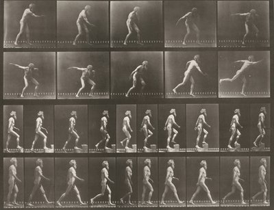 Deska číslo 519. A: Hod diskem. B: Výstup na schod. C: Chůze od Eadweard Muybridge