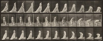 Tabule číslo 56. Chůze, otáčení a shýbání se při zvedání vlečky od Eadweard Muybridge