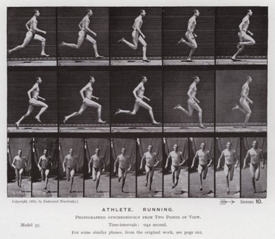 Lidská postava v pohybu: sportovec, běh (č/b foto) od Eadweard Muybridge