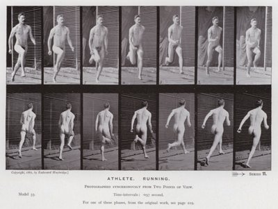 Lidská postava v pohybu: sportovec, běh (č/b foto) od Eadweard Muybridge